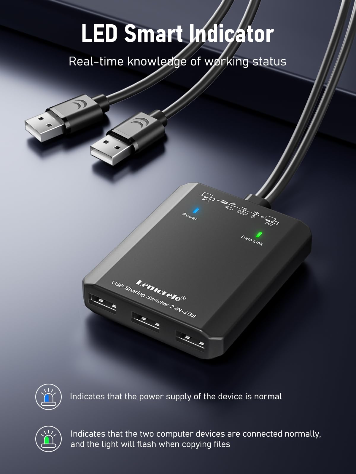Amazon | USB スイッチャー 2 in 3 out Lemorele USB 共有スイッチャー